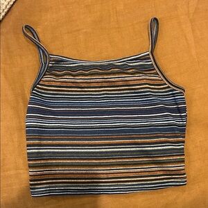 SHEIN Striped Cropped Cami in Navy, Brown & Cream